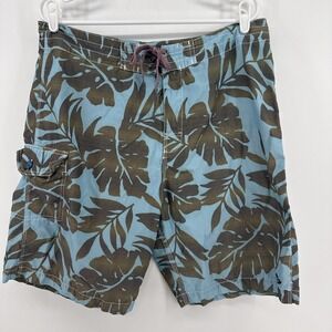 HONOLUA Men's Blue Hawaiian Tropical Swim Trunks Size 36 Board Shorts Pool Beach